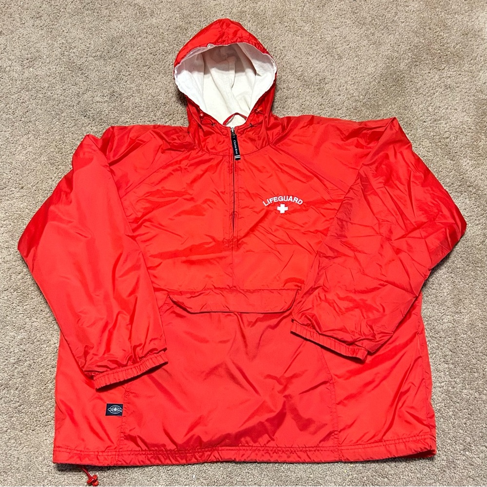 Vintage Red Life Guard pullover Windbreaker Size XXL Beach Swim
